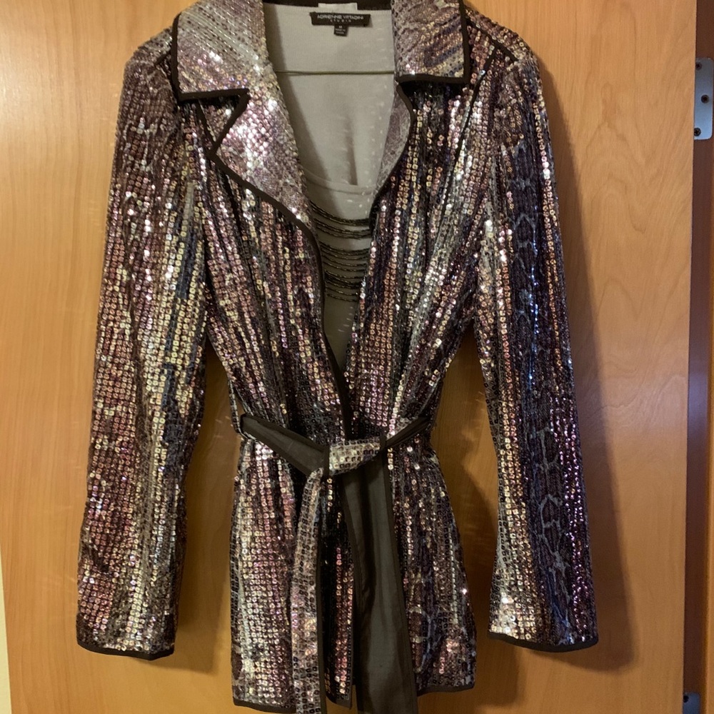 Sequin belted and snap front jacket